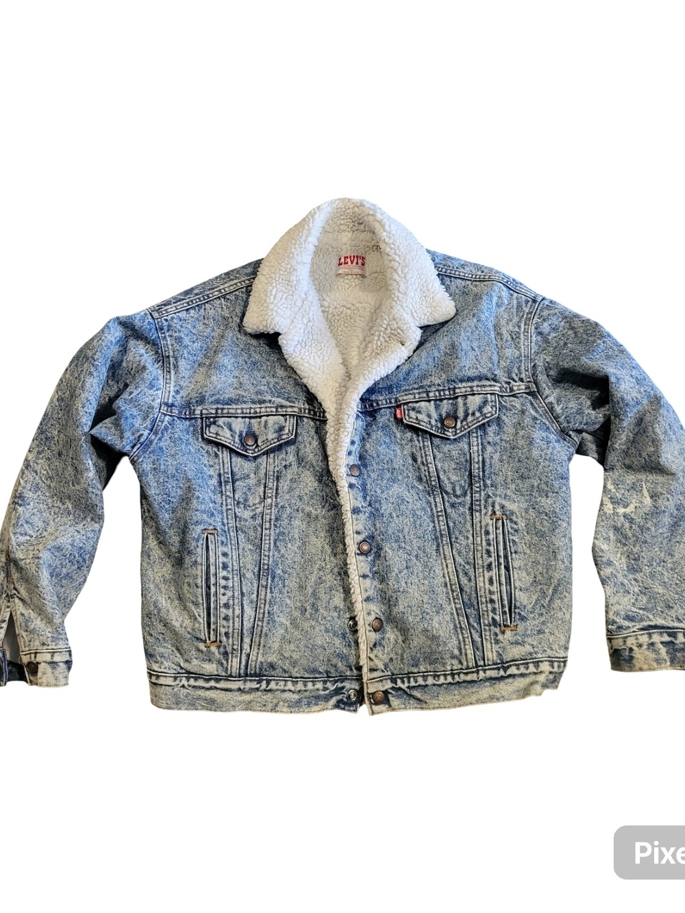 Vtg 80s Levi's Sherpa-Lined Acid Wash Denim Jacket - Light Blue
